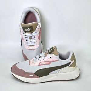 Puma Womens Size 7.5 Runtamed Plus 393830-21 White Lace Up Casual Shoes Sneakers
